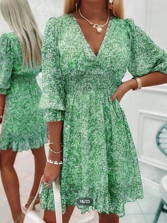 Boho Regular Fit Floral V Neck Half Sleeve Mini Dress - Image 2