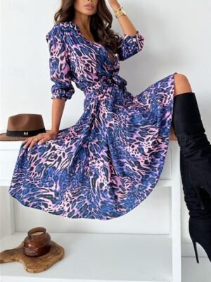 Boho Regular Fit Floral V Neck Long Sleeve Midi Dress - Image 10