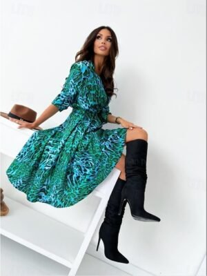 Boho Regular Fit Floral V Neck Long Sleeve Midi Dress - Image 19