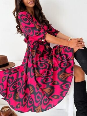 Boho Regular Fit Floral V Neck Long Sleeve Midi Dress - Image 5