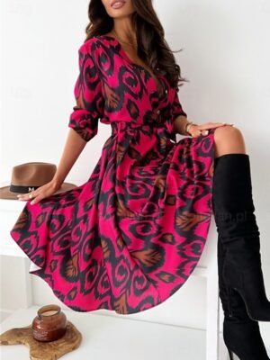 Boho Regular Fit Floral V Neck Long Sleeve Midi Dress - Image 7