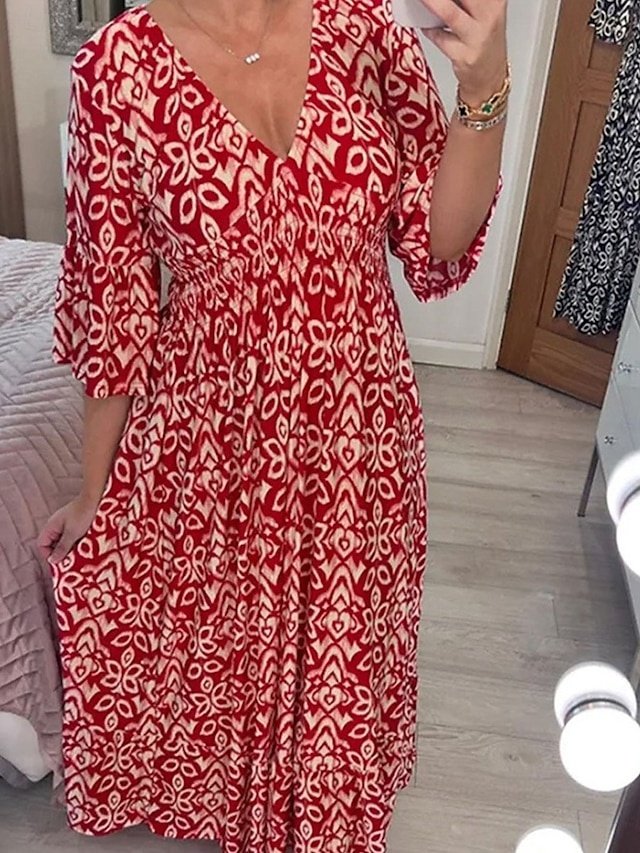 Boho Regular Fit Graphic V Neck Short Sleeve Maxi Dress - Image 1