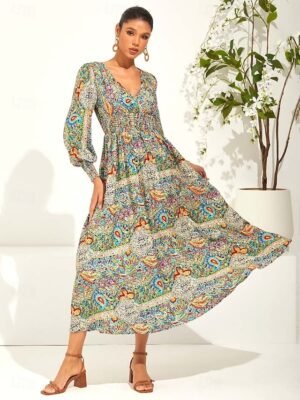 Boho Regular Fit Paisley V Neck Short Sleeve Maxi Dress - Image 16