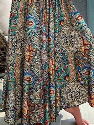 Boho Regular Fit Paisley V Neck Short Sleeve Maxi Dress - Image 22