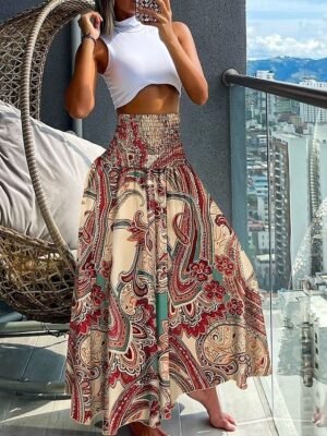 Boho Regular Fit Paisley V Neck Short Sleeve Maxi Dress - Image 25
