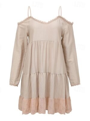 Boho Regular Fit Plain Spaghetti Strap Long Sleeve Mini Dress - Image 4