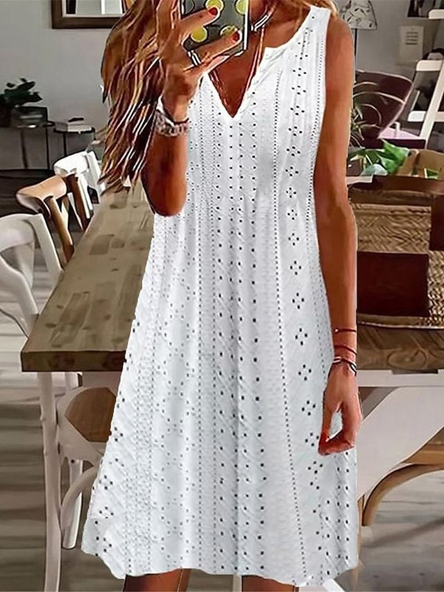 Boho Regular Fit Plain Split Neck Sleeveless Midi Dress - Image 1