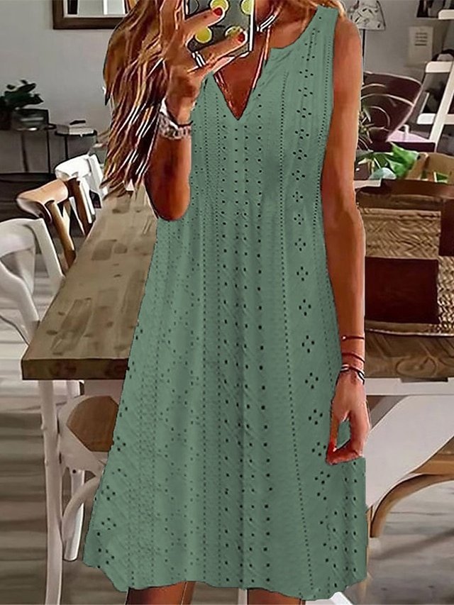 Boho Regular Fit Plain Split Neck Sleeveless Midi Dress - Image 2