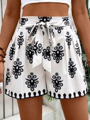 Boho Regular Fit Print Mid Waist Elastic Waist Shorts - Image 4