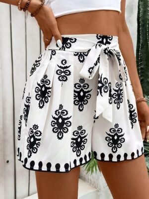 Boho Regular Fit Print Mid Waist Elastic Waist Shorts - Image 5