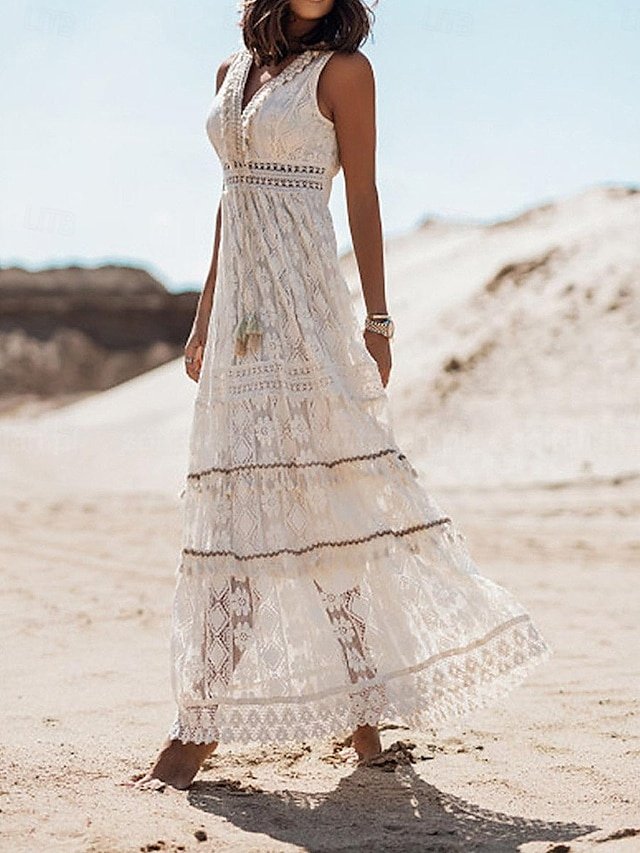 Boho Regular Fit Sleeveless V Neck Maxi Dress - Image 3