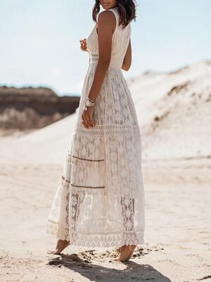Boho Regular Fit Sleeveless V Neck Maxi Dress - Image 5