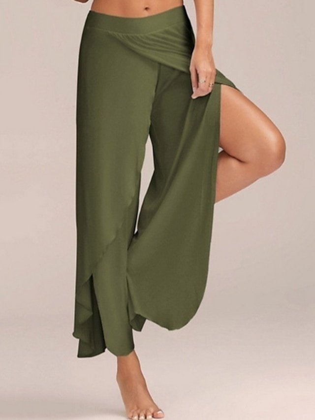 Boho Regular Fit Solid Colour Mid Waist Full Length Wide Leg Trousers - Image 1