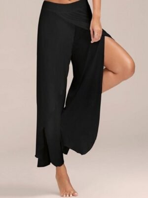 Boho Regular Fit Solid Colour Mid Waist Full Length Wide Leg Trousers - Image 3