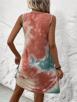 Boho Regular Fit Tie Dye U Neck Sleeveless Mini Dress - Image 3