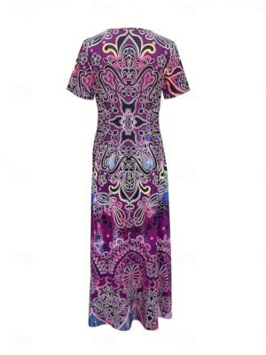 Boho Regular Fit Tribal Crew Neck Short Sleeve Maxi Dress - Image 6