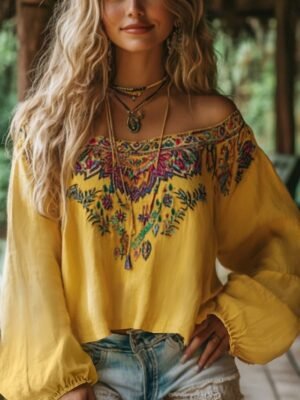 Boho Regular Floral V Neck Short Sleeve Blouse - Image 11