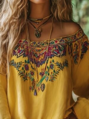 Boho Regular Floral V Neck Short Sleeve Blouse - Image 17