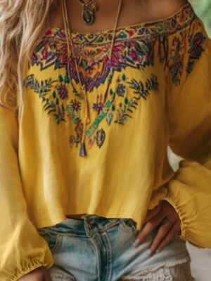 Boho Regular Floral V Neck Short Sleeve Blouse - Image 18