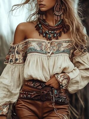 Boho Regular Floral V Neck Short Sleeve Blouse - Image 19