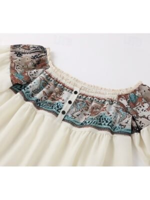 Boho Regular Floral V Neck Short Sleeve Blouse - Image 24