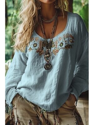 Boho Regular Floral V Neck Short Sleeve Blouse - Image 38