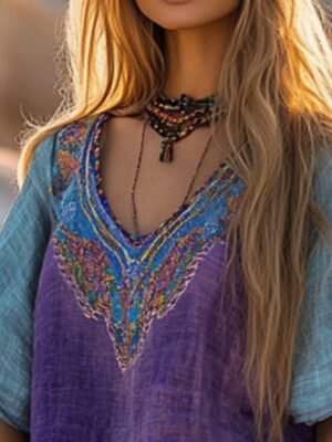 Boho Regular Flower V Neck Sleeveless Summer Blouse - Image 27