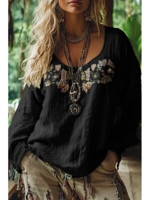 Boho Regular Flower V Neck Sleeveless Summer Blouse - Image 36