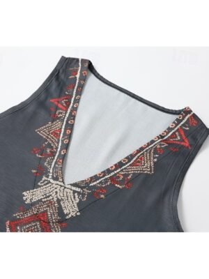 Boho Regular Flower V Neck Sleeveless Summer Blouse - Image 6