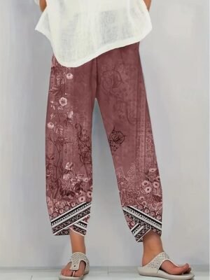 Boho Wide Leg Floral High Waist Ankle-Length Chinos - Image 4