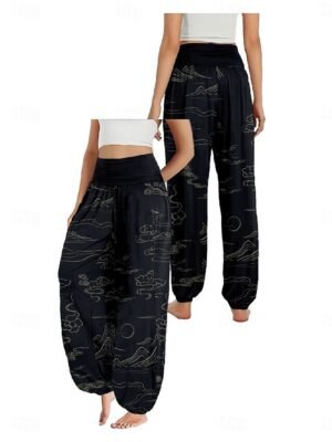 Boho Wide Leg Floral High Waist Full Length Trousers - Image 14