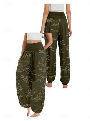 Boho Wide Leg Floral High Waist Full Length Trousers - Image 17