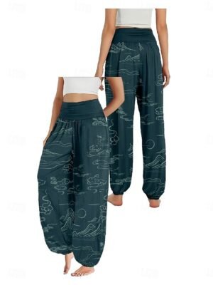 Boho Wide Leg Floral High Waist Full Length Trousers - Image 3
