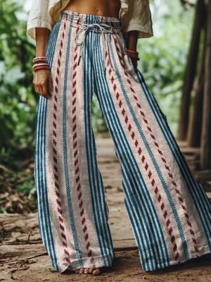 Boho Wide Leg Floral High Waist Full Length Chinos - Image 4