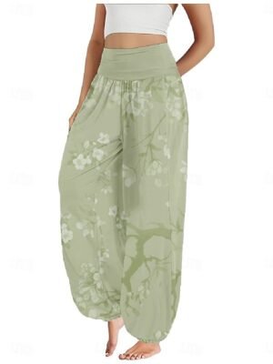 Boho Wide Leg Floral High Waist Full Length Trousers - Image 6