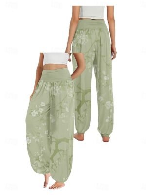 Boho Wide Leg Floral High Waist Full Length Trousers - Image 8