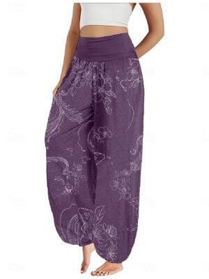 Boho Wide Leg Floral High Waist Full Length Trousers - Image 9