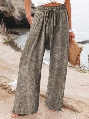 Boho Wide Leg Flower High Waist Full Length Palazzo Trousers - Image 3