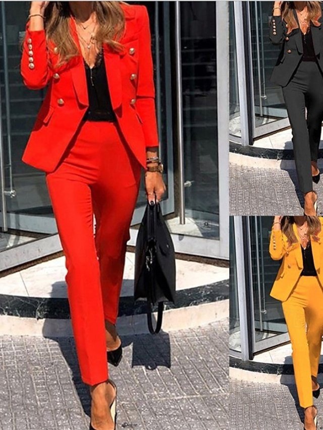 Business Regular Fit Solid Shirt Collar Long Sleeve Blazer Suit - Image 1