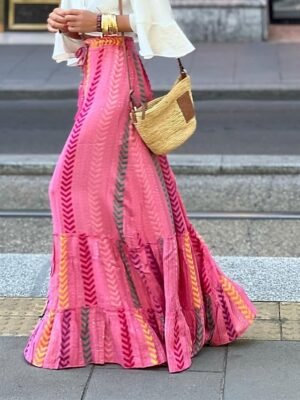 Casual A Line Floral Geometric High Waist Maxi Skirt - Image 7