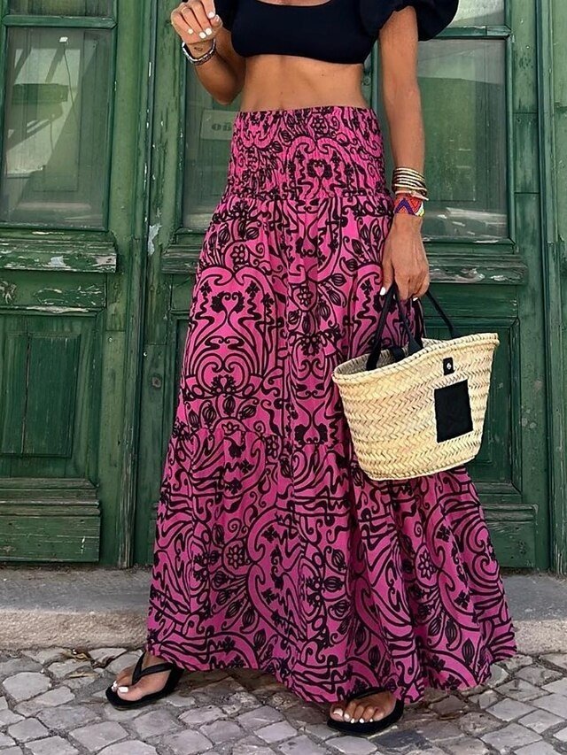 Casual A-Line Floral High Waist Maxi Skirt - Image 1