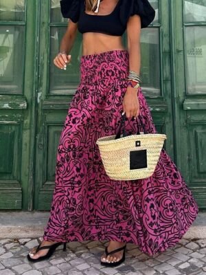 Casual A-Line Floral High Waist Maxi Skirt - Image 3