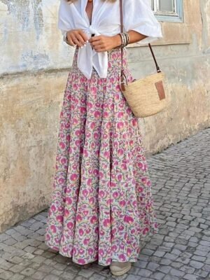Casual A-Line Floral High Waist Maxi Skirt - Image 5