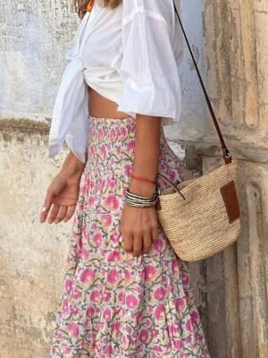 Casual A-Line Floral High Waist Maxi Skirt - Image 6