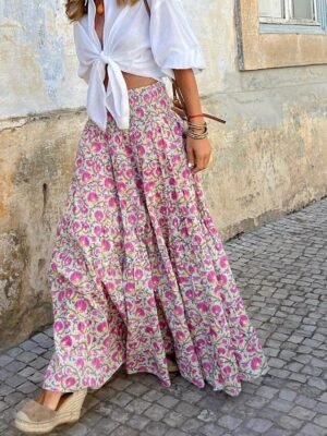 Casual A-Line Floral High Waist Maxi Skirt - Image 7