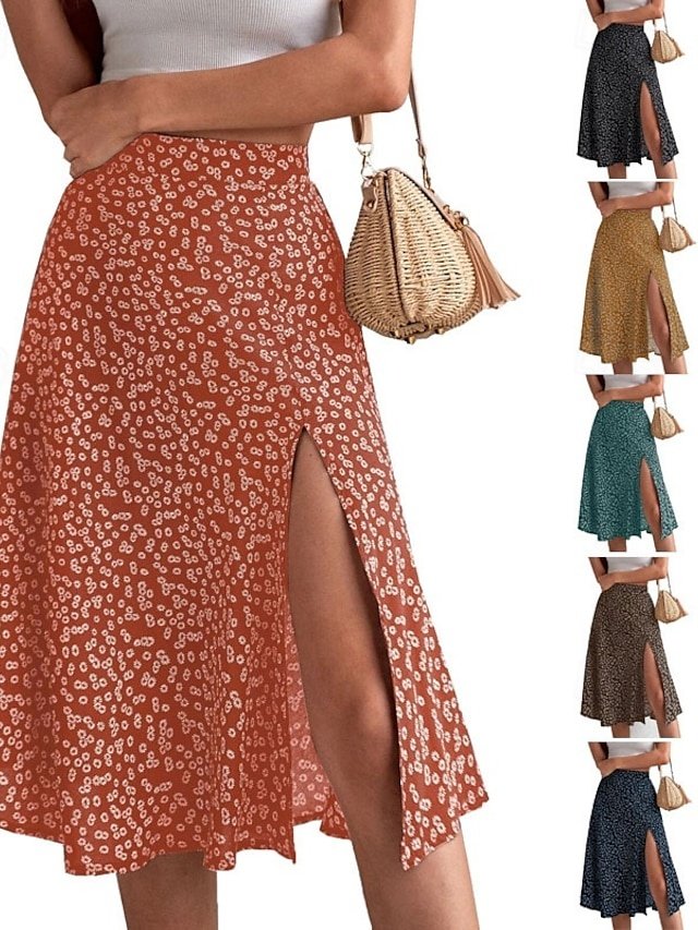 Casual A Line Floral Mid Rise Knee-Length Skirt - Image 1