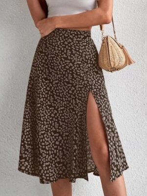 Casual A Line Floral Mid Rise Knee-Length Skirt - Image 14