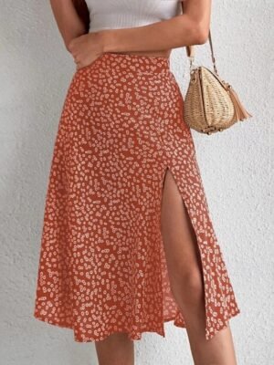 Casual A Line Floral Mid Rise Knee-Length Skirt - Image 2