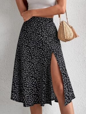 Casual A Line Floral Mid Rise Knee-Length Skirt - Image 5