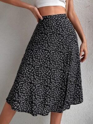 Casual A Line Floral Mid Rise Knee-Length Skirt - Image 6